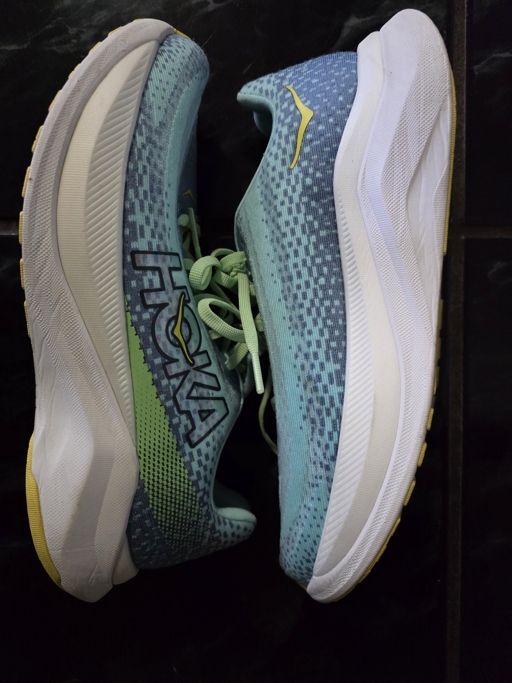 Hoka men's Teal & Lime Road-Running Sneakers Mach X